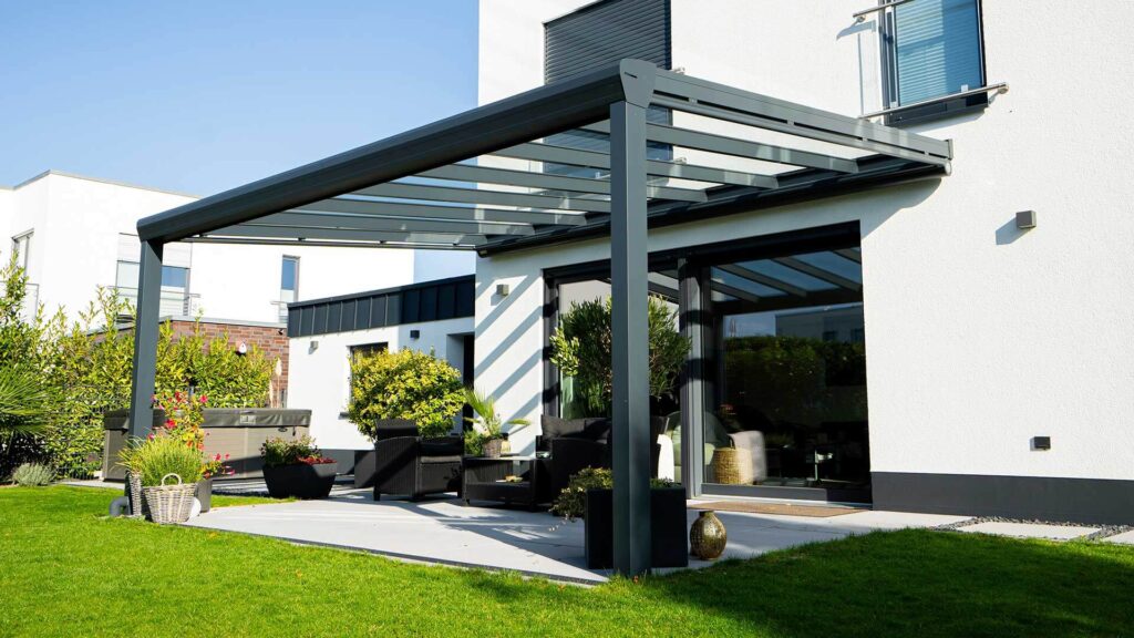 terrassendach aluminium hellgrau anthrazit topline Topline