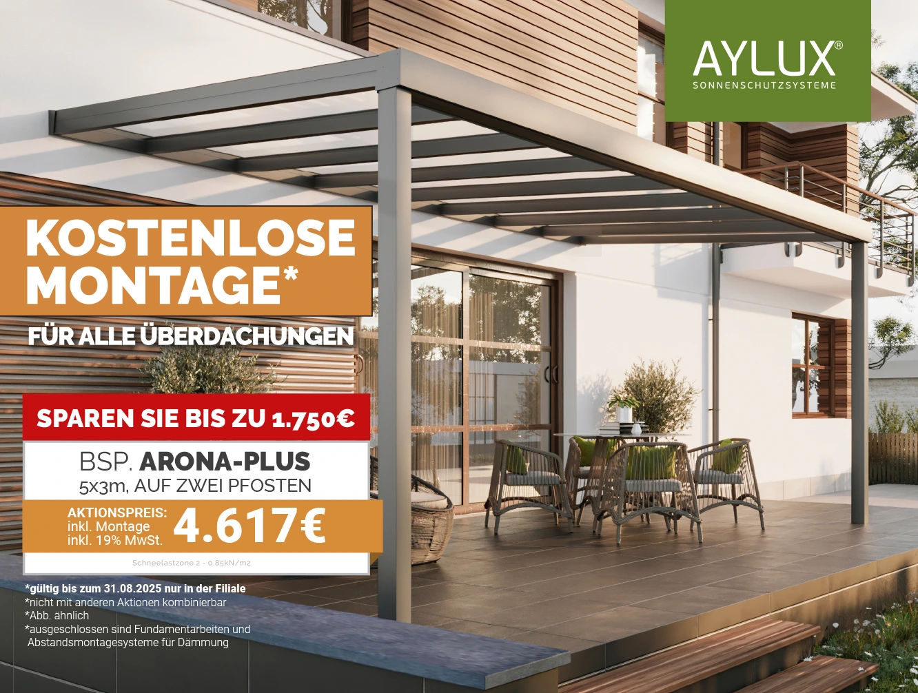 aktion terrassenueberdachung arona plus montage Aktion August